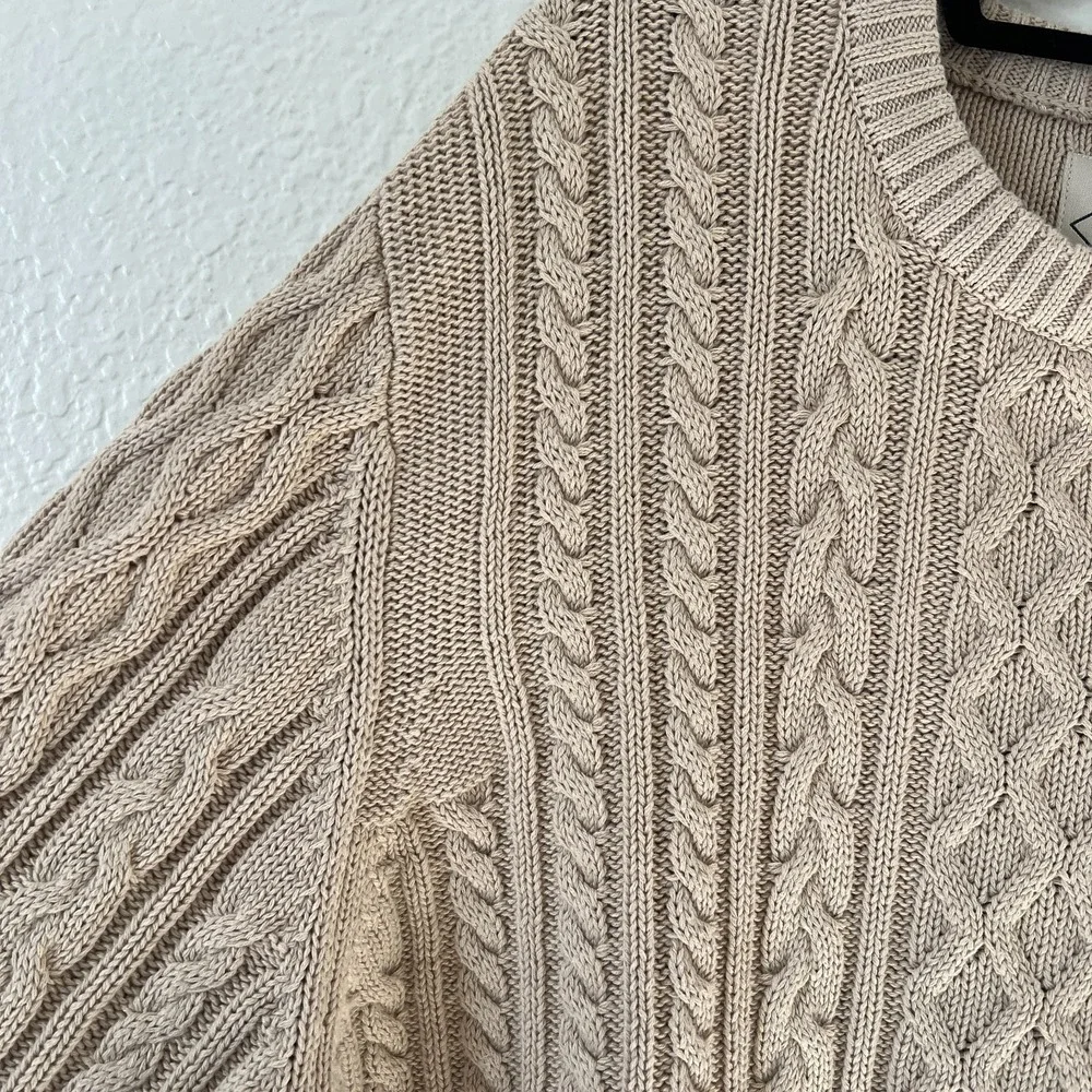 St Johns Bay Sz‎ XL Fisherman Cable Chunky Knit Sweater Crew Pullover Beige Mens